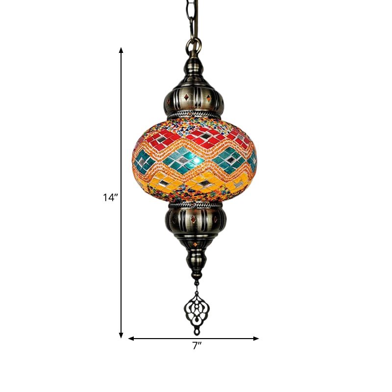 1 Head Cut Glass Ceiling Pendant Light Traditional Beige/Yellow/Blue Oval Dining Room Hanging Light Fixture