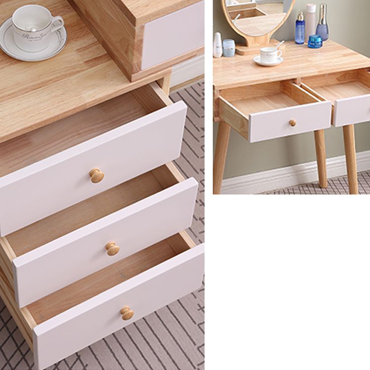 Scandinavian 5- Drawer Solid Wood Mirror Vanity Makeup Table