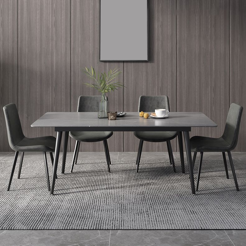 Mesa de comedor de rectángulo industrial de metal mesa de piedra sinterizada con piernas negras