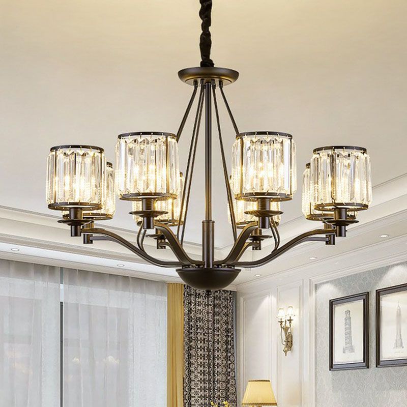 Lámpara de techo negro contemporáneo de la lámpara de dormitorio con sombra de cristal cilíndrica