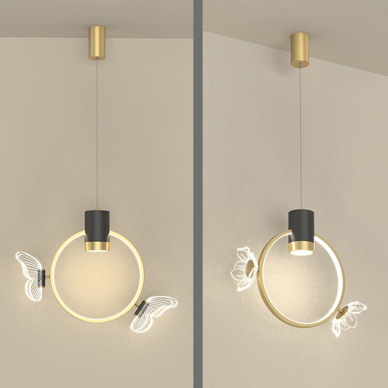 Luz colgante de anillo de halo dorado simplicidad de colgante de colgante de led de metal para dormitorio