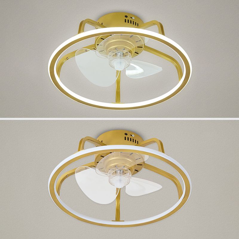 Finition dorée plafond lampe à la lampe à fans contemporaine en métal semi-montage en métal LED pour chambre à coucher