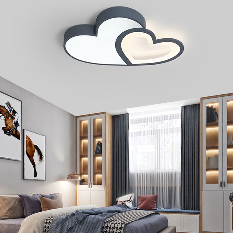 Nordic Style LED Flush Mount Heart-Shape Ceiling Light Fixture with Metal for Bedroom