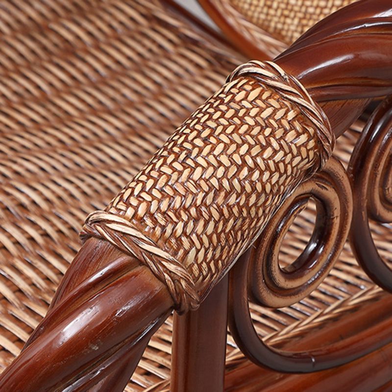 Traditional Rocking Chair Wicker Spindle Backrest Built-in Armrest Indoor Rocking Chair