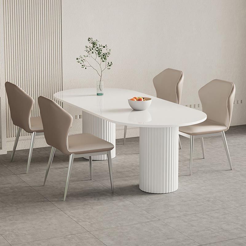 Metal Double Pedestal Table Modern Oval Dining Room Collection in White