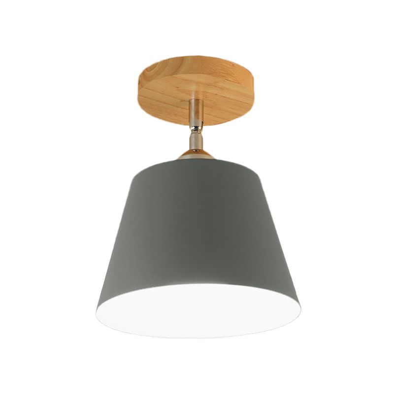 1 Licht Tapered Semi Flush Hanglamp Modernisme Grijs/Roze Metaal en Houten Verstelbare Plafondlamp