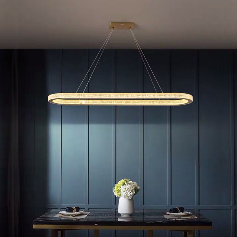 Modern Kitchen Island Lighting Oval Metal Island Light Fixture in Gold Finish