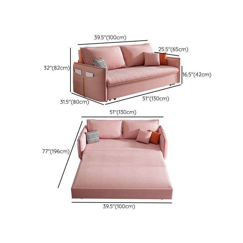 Pink Pillow Back Loveseat Foldable Sleeper Sofa with Storage