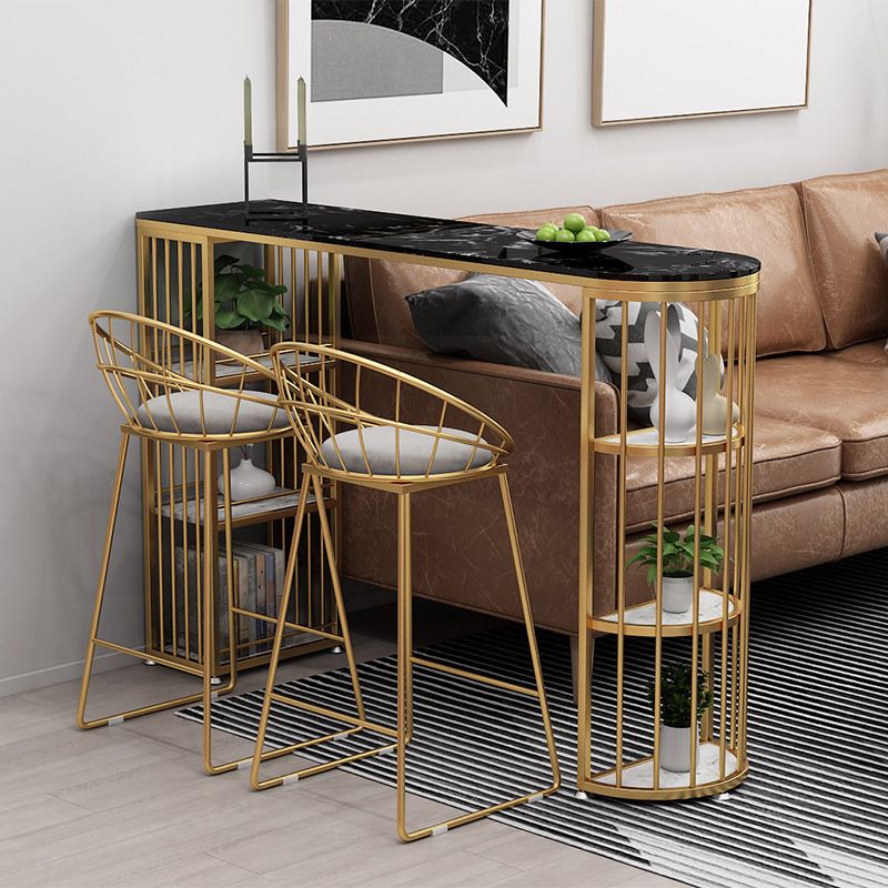 Glam Style Upholstered Barstool Round Bar Height Stool with Gold Frame