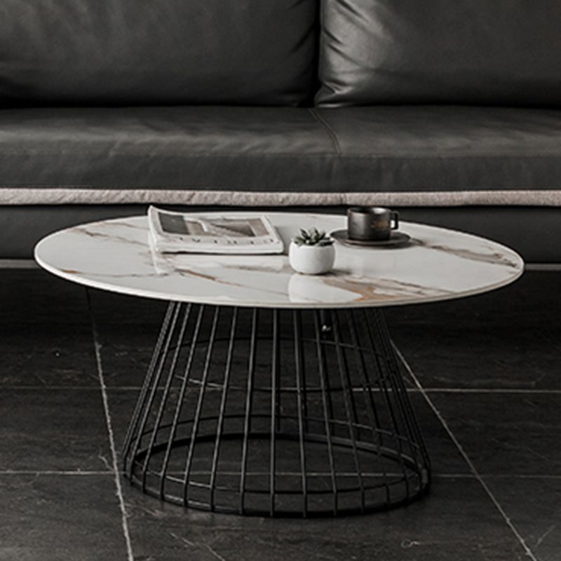 Minimalist Round Stone Top Coffee Table 2 Pieces Cocktail Table