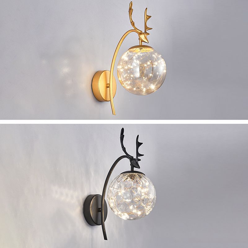 Spherical Wall Sconce with Antlers Nordic Luxury Style Glass Sconces for Living Room Bedroom