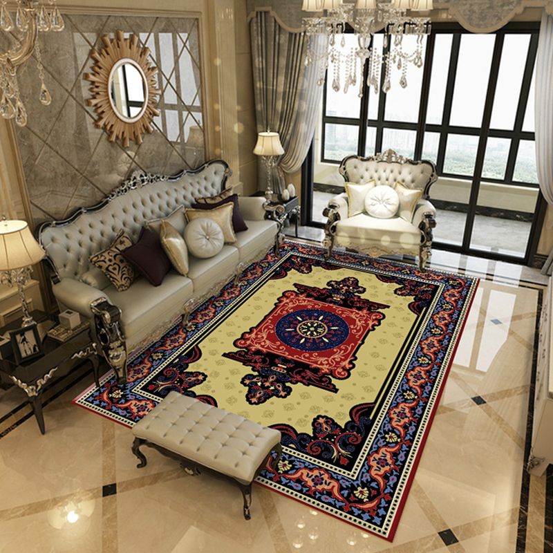 Moroccan Tribal Classicism Rug Polyester Indoor Carpet Non-Slip Backing Area Rug for Living Room