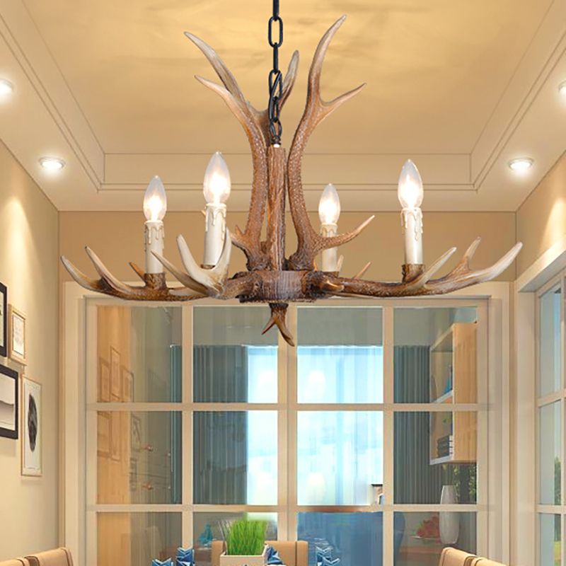 4/6/8 Lights Chandelier Lighting Fixture Rustic Candle Resin Hanging Light in Brown for Living Room