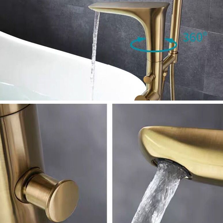 Floor Mounted Copper Bathtub Faucet Single Handle Freestanding Tub Filler Trim