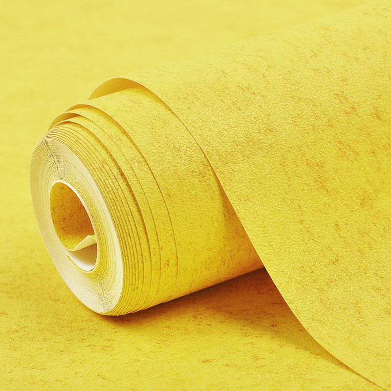 Non-Pasted Solid Wallpaper Roll Vinyl Simplicity Wall Covering for Living Room, Yellow