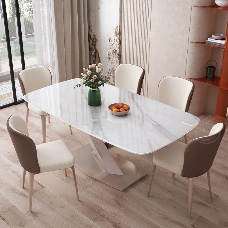 Rectangular Dining Table White Stone Table Top for Dining Room