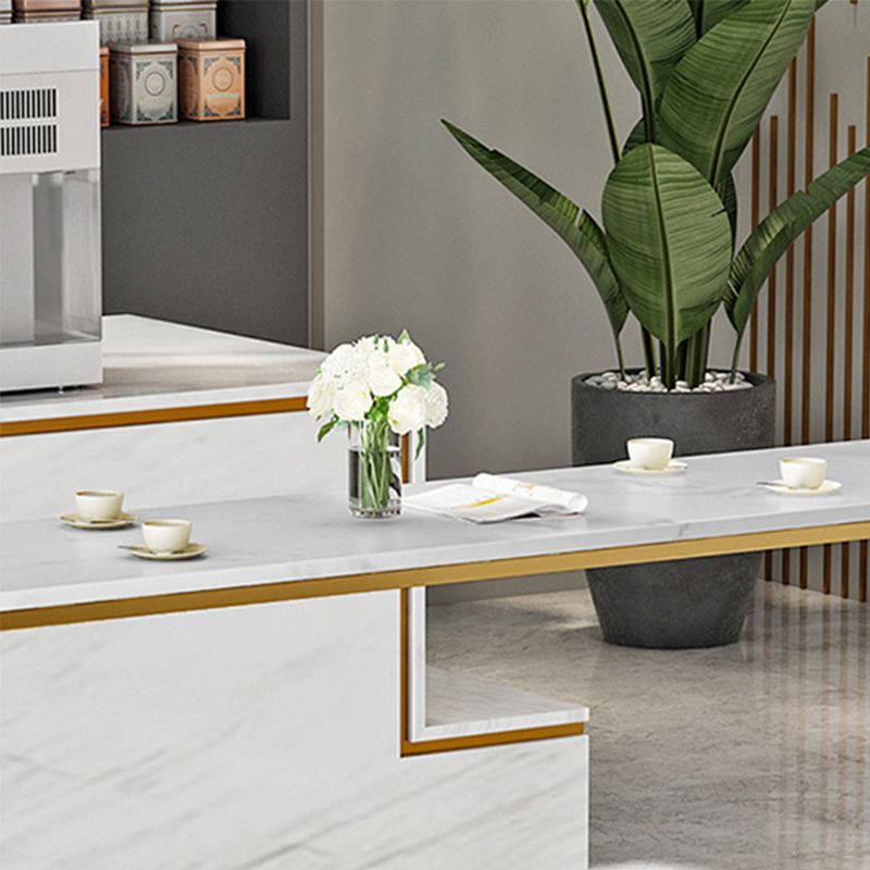 Glam Style Bar Table White Top Faux Marble Bar Dining Room Table