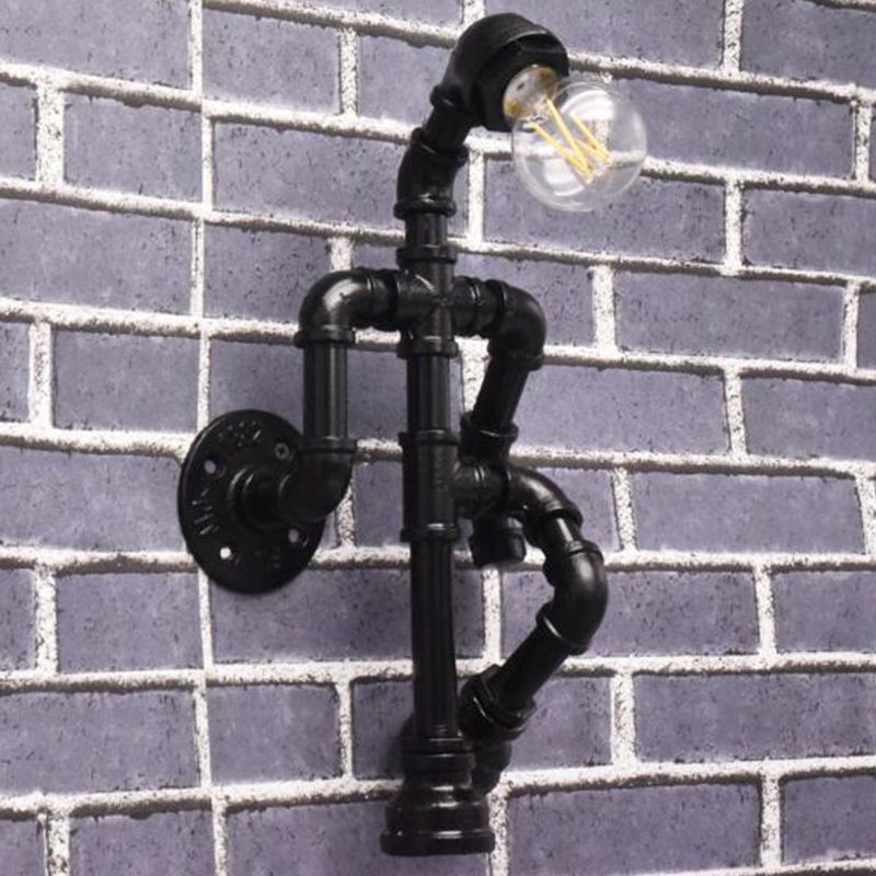Lámpara de pared robot de tubería de steampunk Lámpara de pared de hierro forjado de una sola lámpara montada en la pared en negro/bronce/cobre