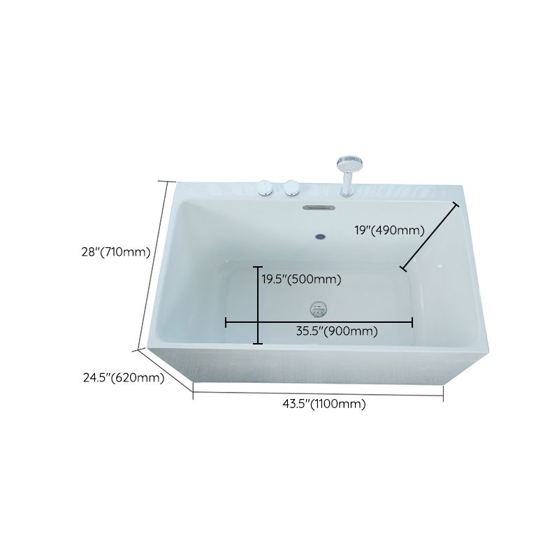 Acrylic Rectangular Back to Wall Bath Tub Freestanding Bathtub with Center Drain