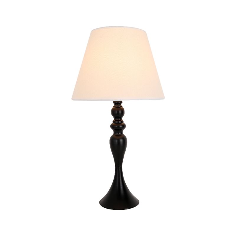 Retro Style Conic Table Light 1-Head Fabric Night Lamp with Baluster Base in White/Black