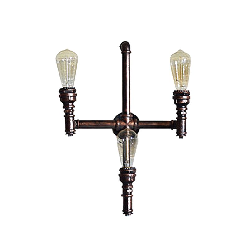 Farmhouse Crossing Pipe Sconce Lighting 3 Bulbs Metallic Wall-Mounted Lamp in Rust