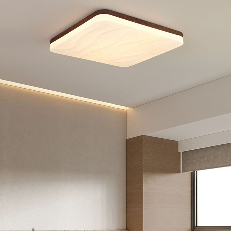 Brown Wood Modern Flush Mount Geometric Shape Ceiling Light with Acrylic Shade for Bedroom