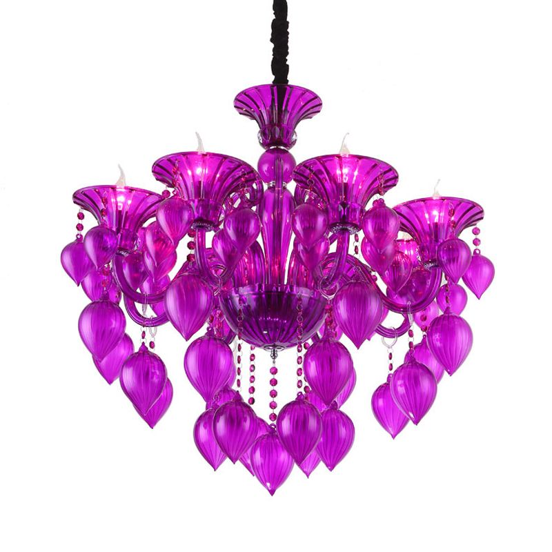 Candelabra Crystal Drop Cucil Light Traditional 6 teste Lampaggio del soggiorno in cristallo blu/viola/rosso