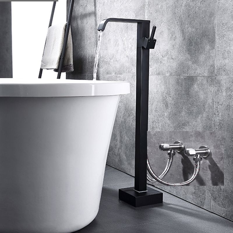 Modern Floor Mounted Metal Freestanding Tub Filler Freestanding High Arc Tub Faucet Set