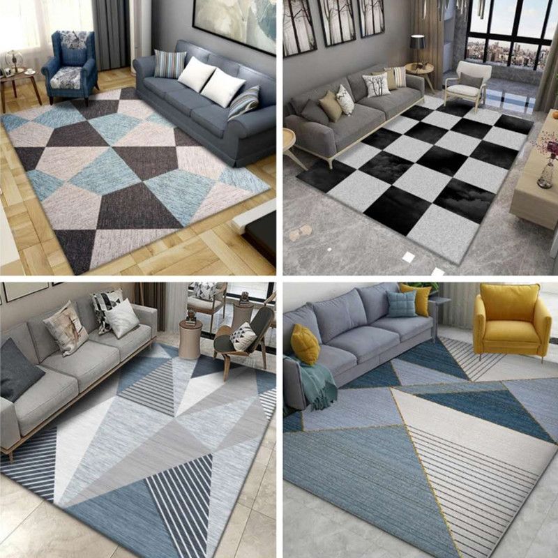 Modern Home Decoration Rug Multi Colored Geometric Print Area Carpet Polyster Anti-Slip Pet Friendly Rug