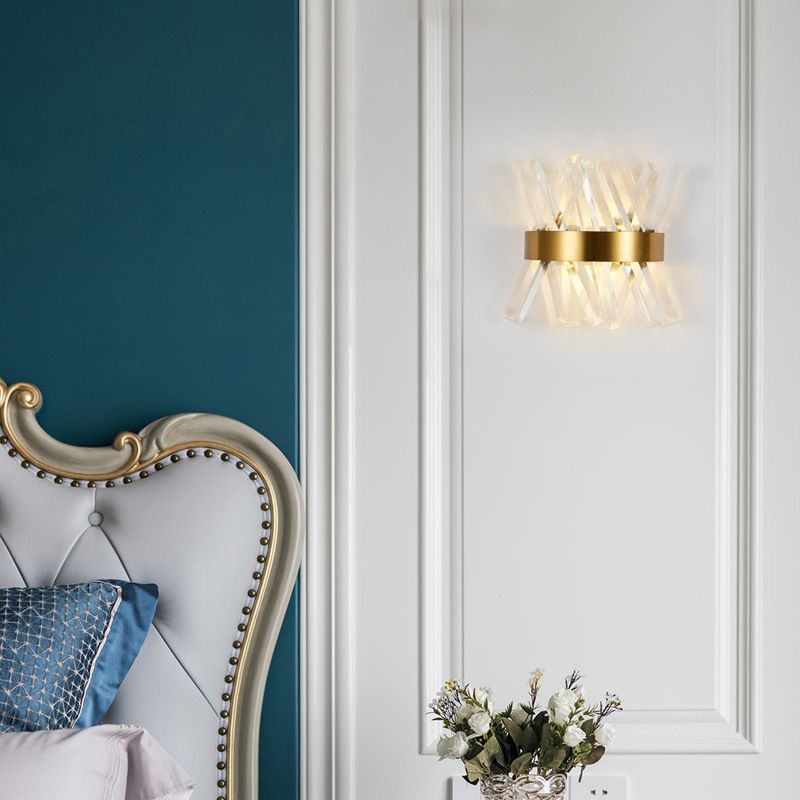 Crystal Unique Shape Wall Lights Modern Style 2 Lights Wall Light Sconce in Brass