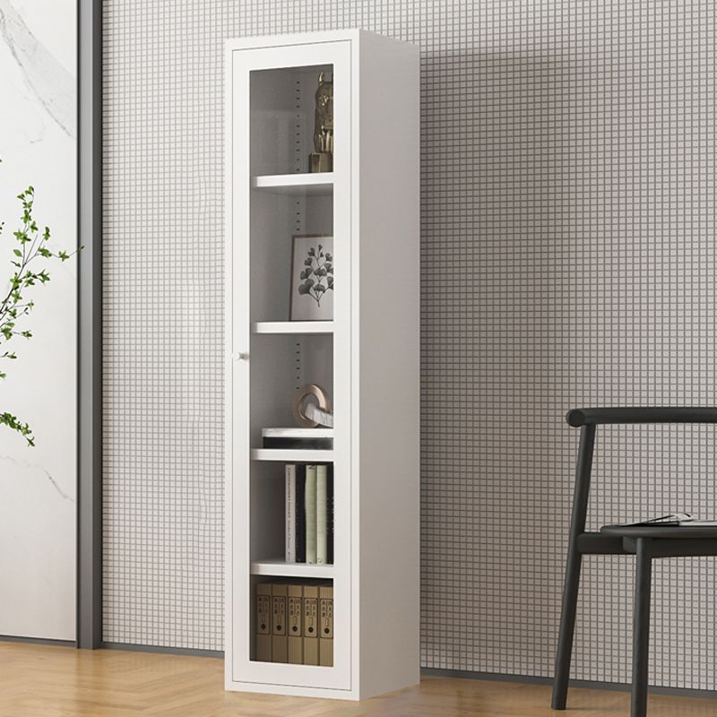 Modern Style Metal Bookshelf White Close Back Bookcase with Door for Home Office