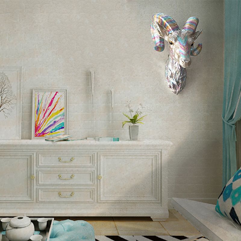 1 Light Resin Wall Lamp Rustic Silver Goat Indoor Sconce Light Fixture with Orb Crystal Shade