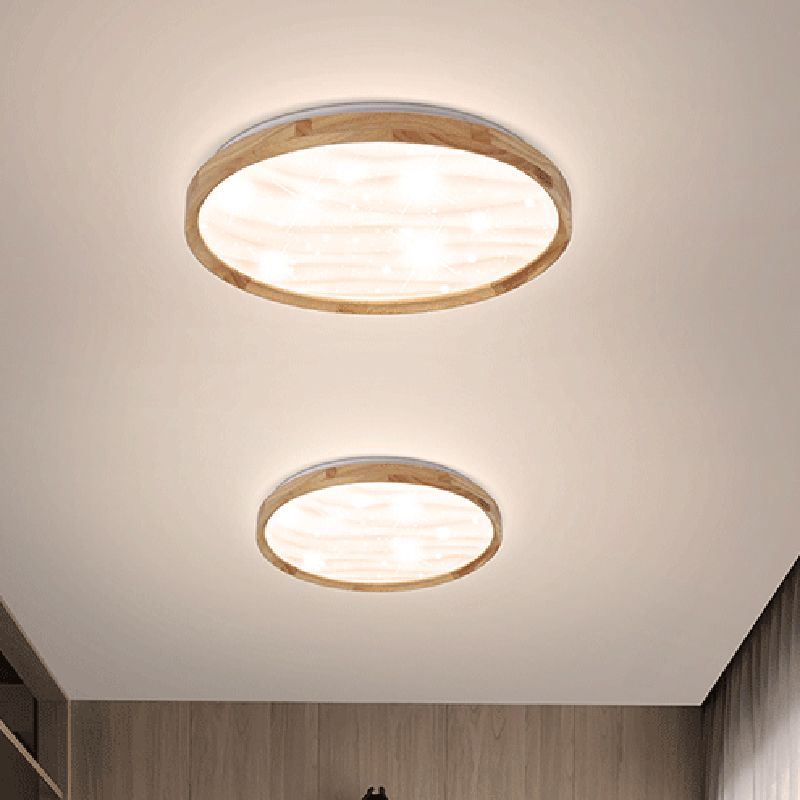 Round Shape LED Ceiling Lamp Modern Simple Style Wood 1 Light Flush Mount for Bedroom Study
