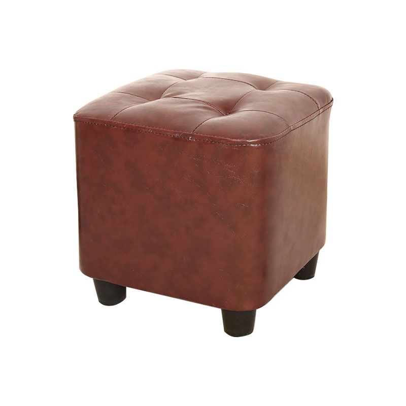 Modern Square Pouf Pure Color Tufted Upholstered Faux Leather Cube Ottoman