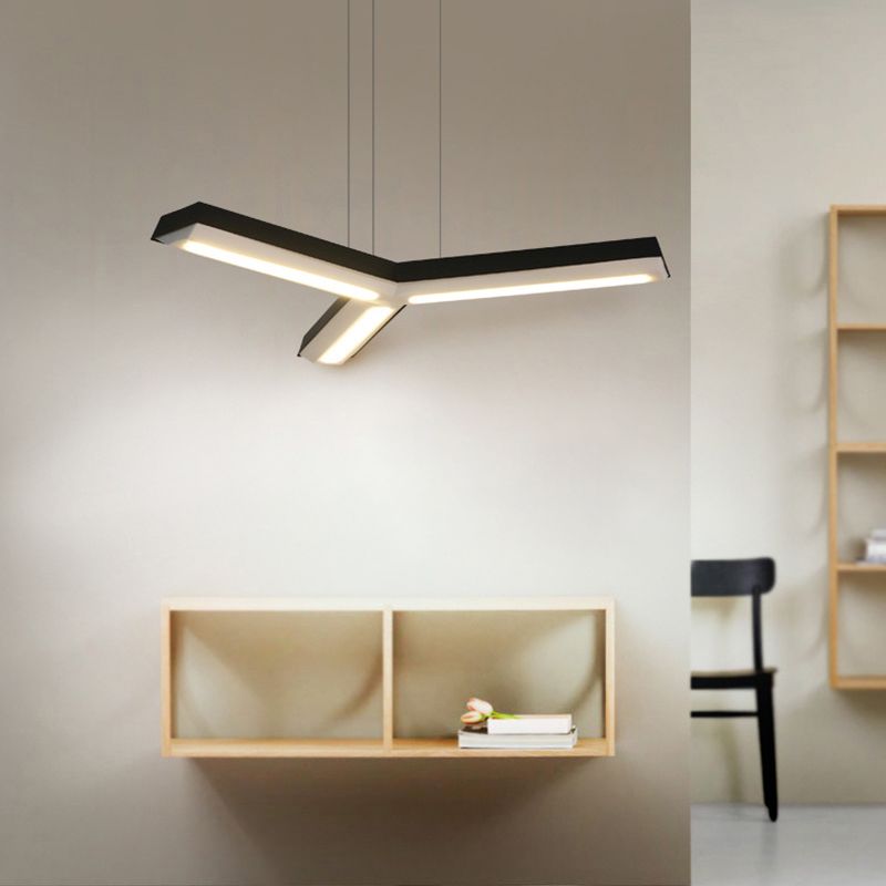 Lámpara colgante moderna 1 de luz con sombra de metal en forma de techo LED en forma de Y para el cargo