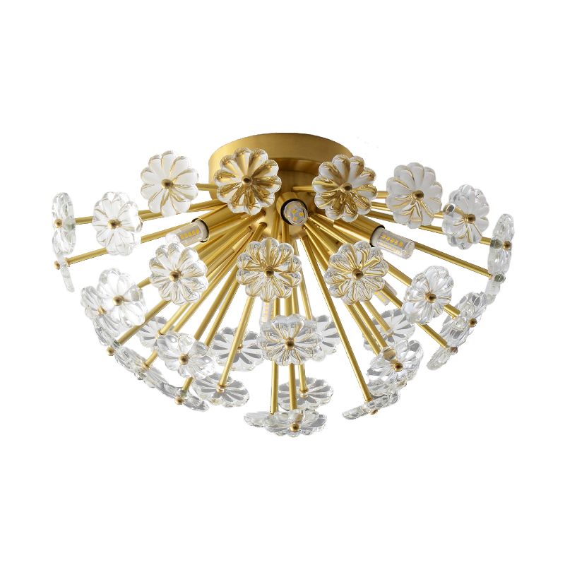 Gouden 3/5 lichten Semi Flush Mount Modern Crystal Bouquet Flushmount plafondlamp voor slaapkamer