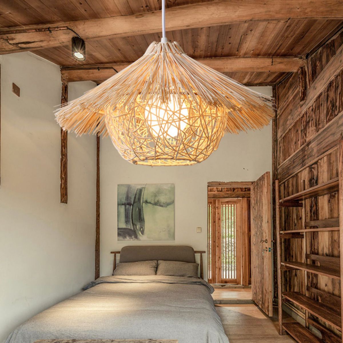 Rattan Nest-Shaped Pendant Light Fixture Asia Style Hanging Ceiling Light for Restaurant