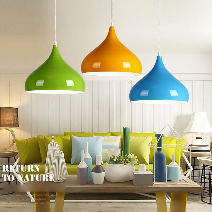 Metal Hanging Light Nordic Style Macron Color Pendant Light Conical Shape Hanging Light for Kitchen