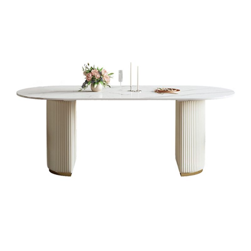 Luxury Double Pedestal Dining Table Oval Stone Top Dining Table for Dining Room