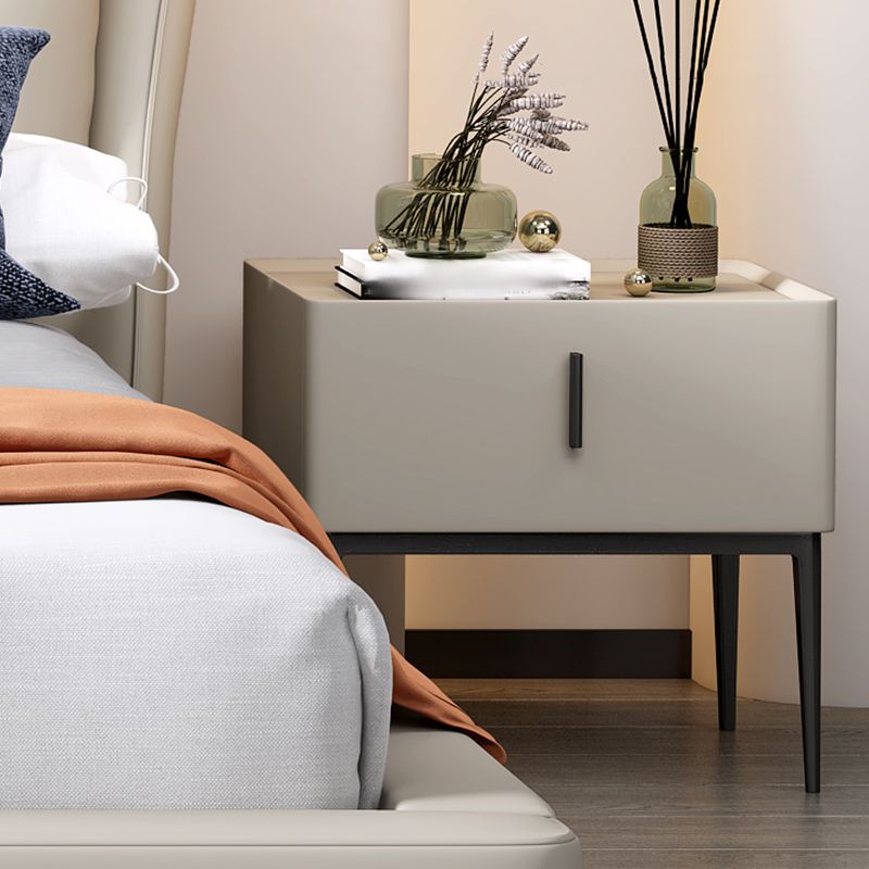 Solid Wood Night Table Modern 19'' Tall 1-Drawer Faux Leather Bed Nightstand with Legs