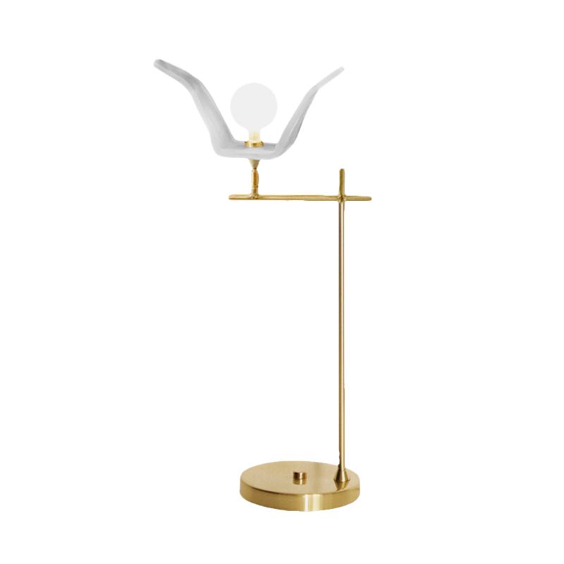 Angled Arm Bedroom Table Light Metallic LED Modernist Desk Lamp in Gold with Orb Opal Glass Shade