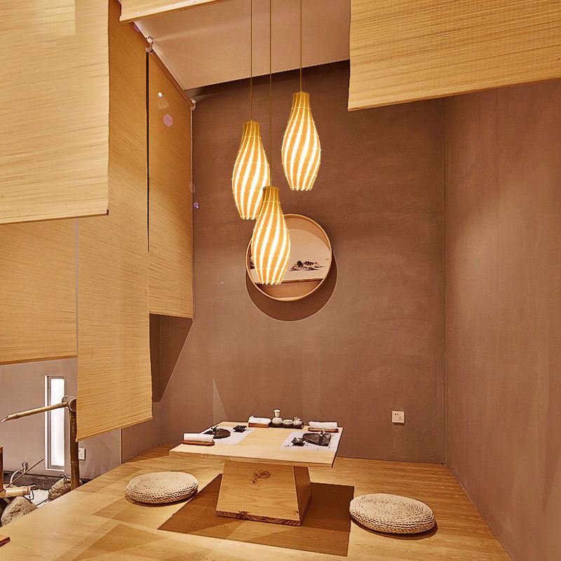 Jar Pendant Lamp Tradition Wood 1 Bulb 8"/12" Wide Beige Ceiling Hanging Light for Restaurant