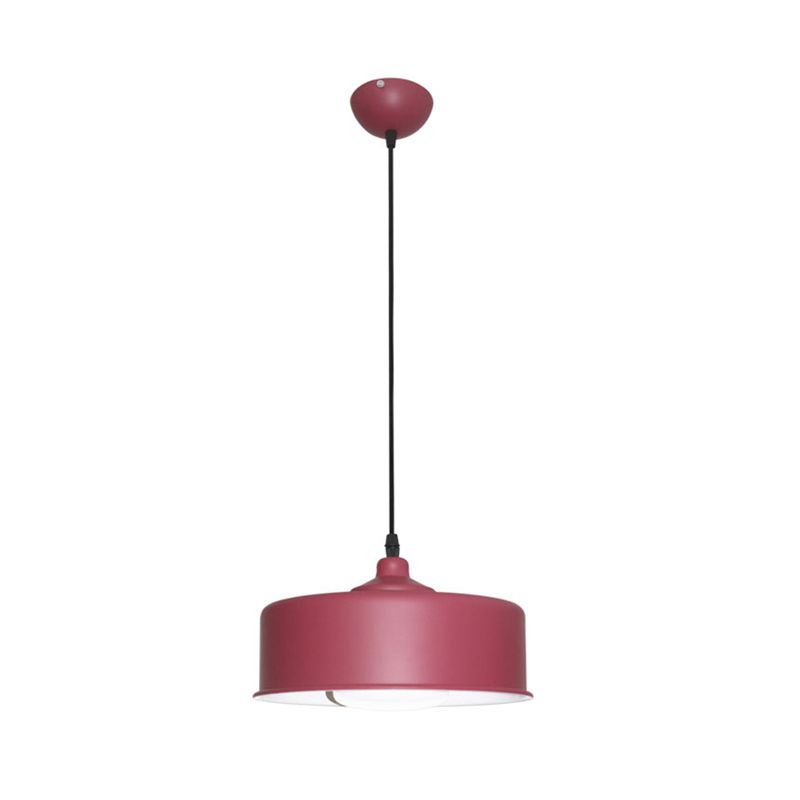 Modernist 1 Bulb Hanging Lighting Purple Drum Ceiling Pendant Light with Metal Shade