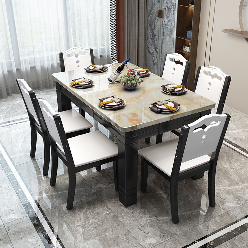 Contemporary Rectangle Dining Site Table Marble Dining Room Collection with 4-foot