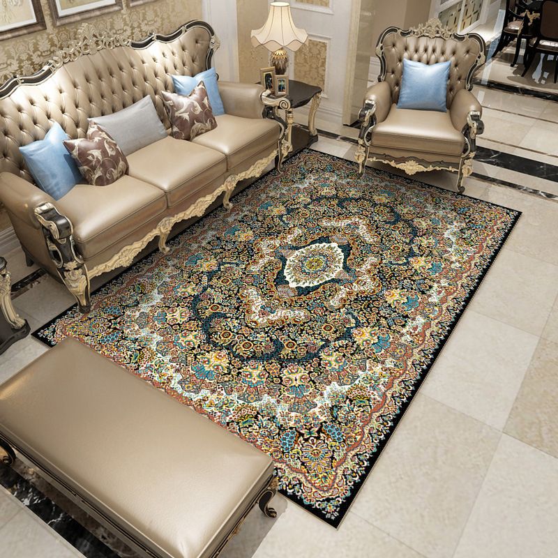 Fancy Traditional Carpet Medallion Print Polyester Rug Stain Resistant Rug voor Home Decor