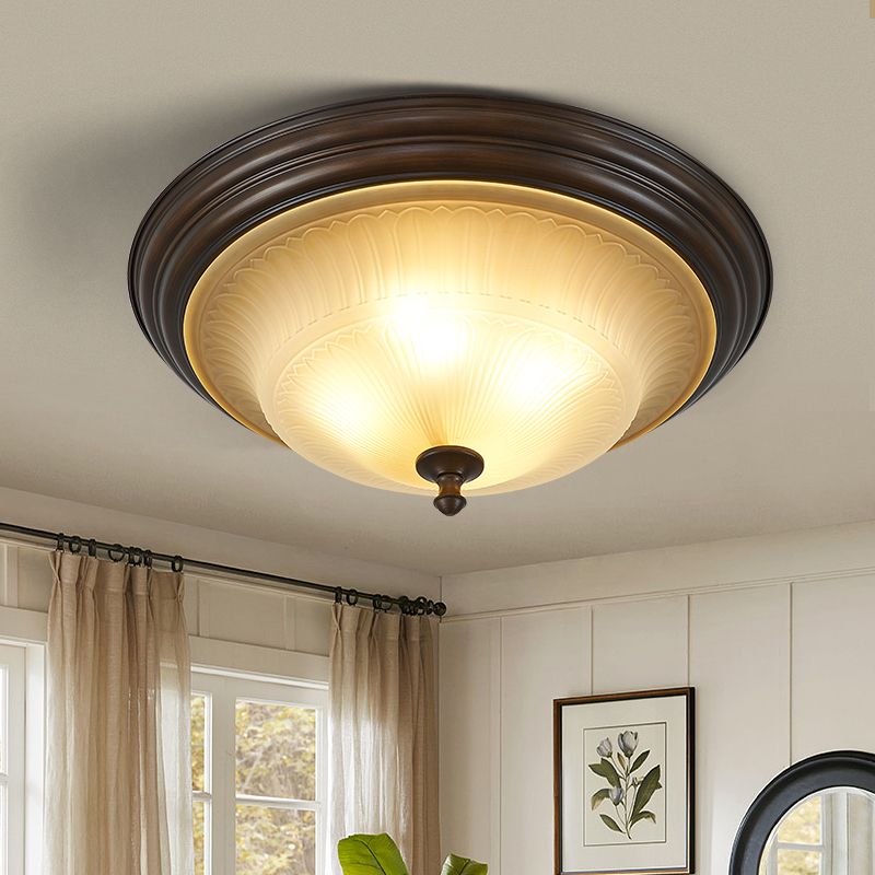 20" Wide Classic Bowl Flush Mount with Glass Shade Bronze Flush Ceiling Light for Bedroom