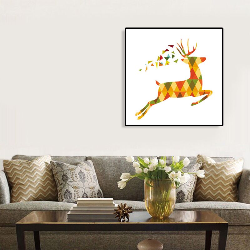 Nordic Deer Canvas Wall Art Family Room Wall Decor in Yellow on White, Multiple Sizes