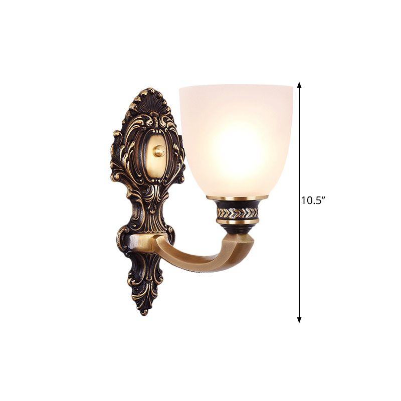 Apparecchiatura da parete in vetro bianco invertito a campana di luce a 2 teste in ottone, 5 "/14" di larghezza