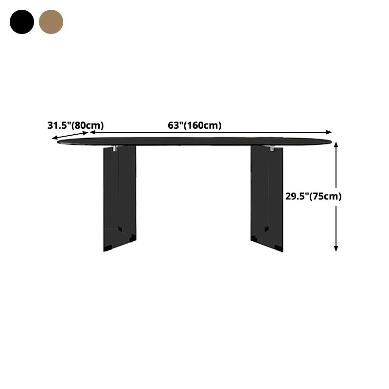 Glass Contemporary Oval Dining Table Clear Glass Top Table with Double Pedestal