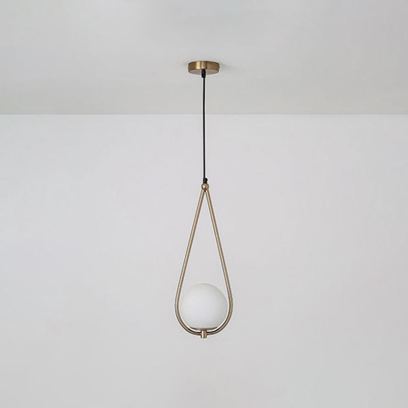 Metal Teardrop Hanging Ceiling Light Minimalism 1 Bulb Brass Finish Drop Pendant with Ball Cream Glass Shade